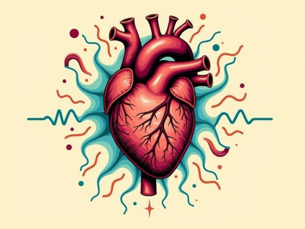 Brain and heart connected through swirling thought patterns